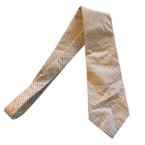 Polo Ralph Lauren Mens Silk Necktie Tan Green Burgundy Grid Check Pattern Tie